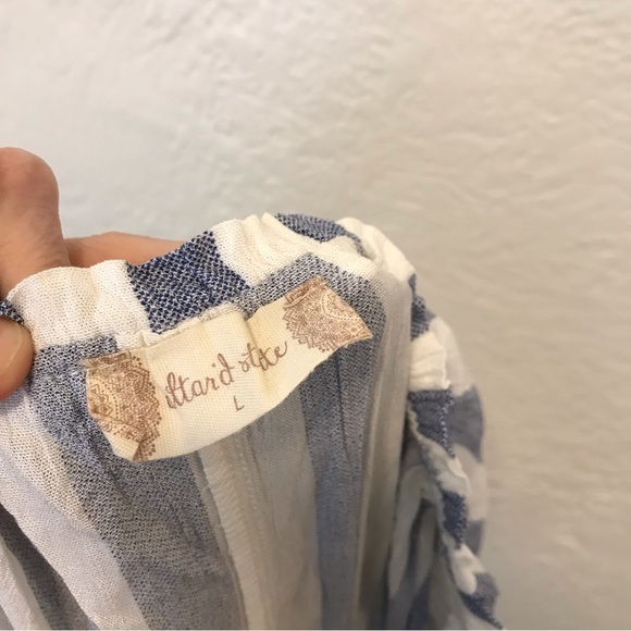 Altar'd State Off Shoulder Maxi Dress Blue White Stripe Fringe Tassel Large - Picture 9 of 9